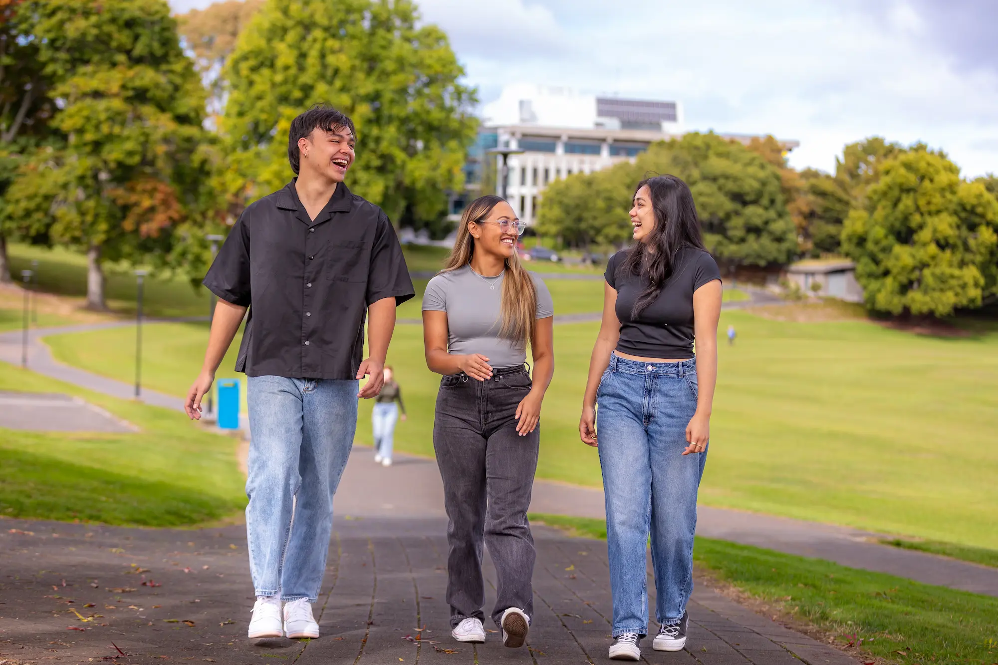 local student ambassadors walking field